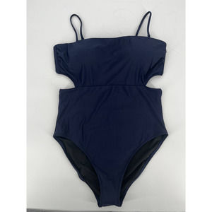 J Crew Cutout Tie Back One Piece Swimsuit Sz 14 Navy Blue